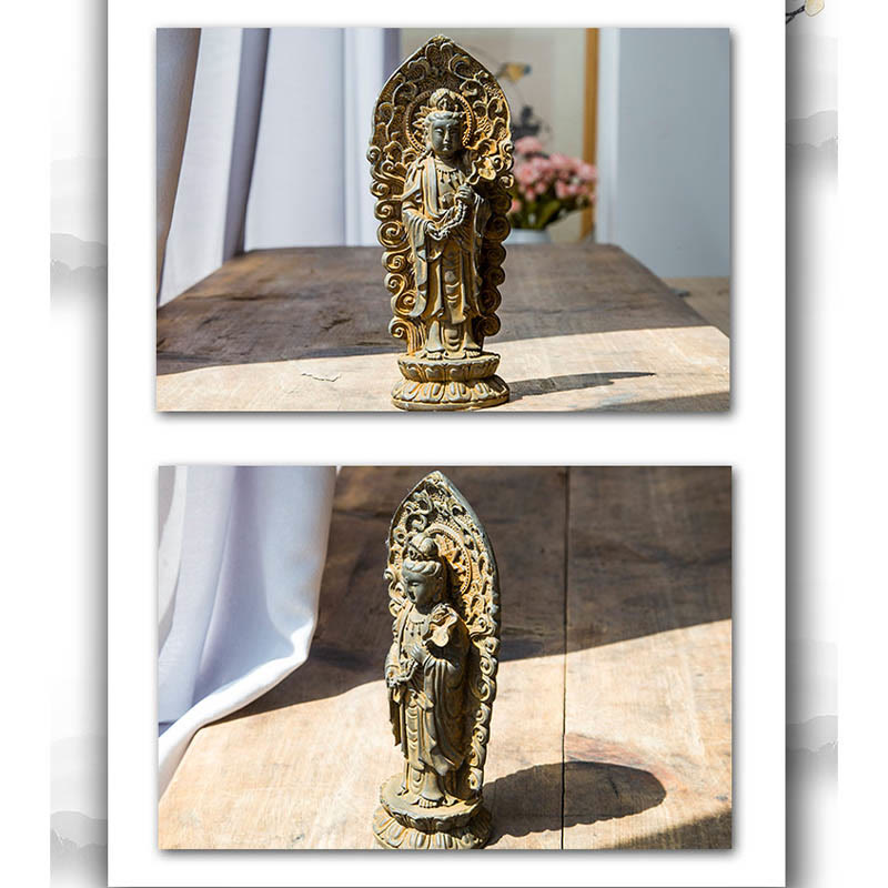 Buddha Stones Handmade Amitabha Guanyin Avalokitesvara Mahasthamaprapta Iron Powder Rust Cast Resin Statue Decoration - image 7