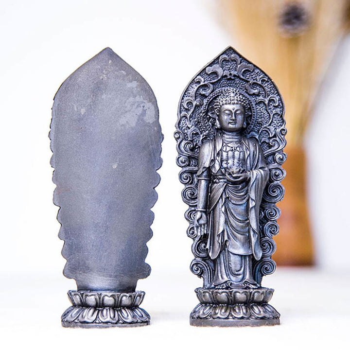 Buddha Stones Handmade Amitabha Guanyin Avalokitesvara Mahasthamaprapta Iron Powder Rust Cast Resin Statue Decoration - image 28
