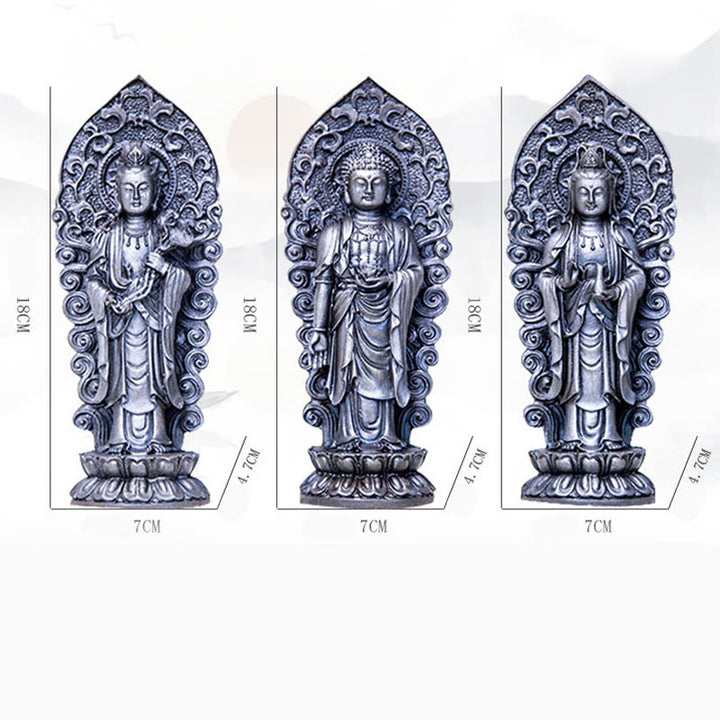 Buddha Stones Handmade Amitabha Guanyin Avalokitesvara Mahasthamaprapta Iron Powder Rust Cast Resin Statue Decoration - image 39