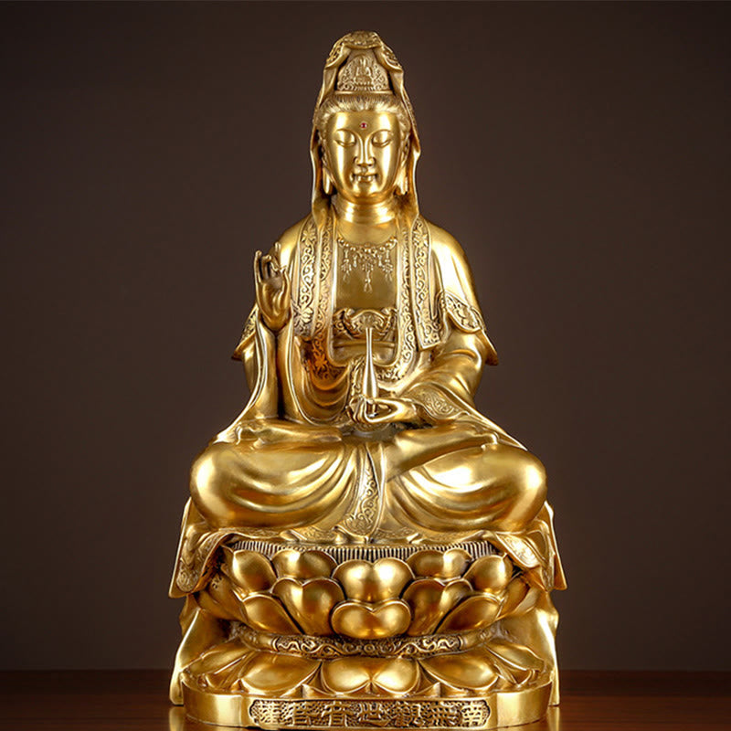 Buddha Stones Kwan Yin Avalokitesvara Wealth Brass Copper Statue Home Desk Decoration - image 0