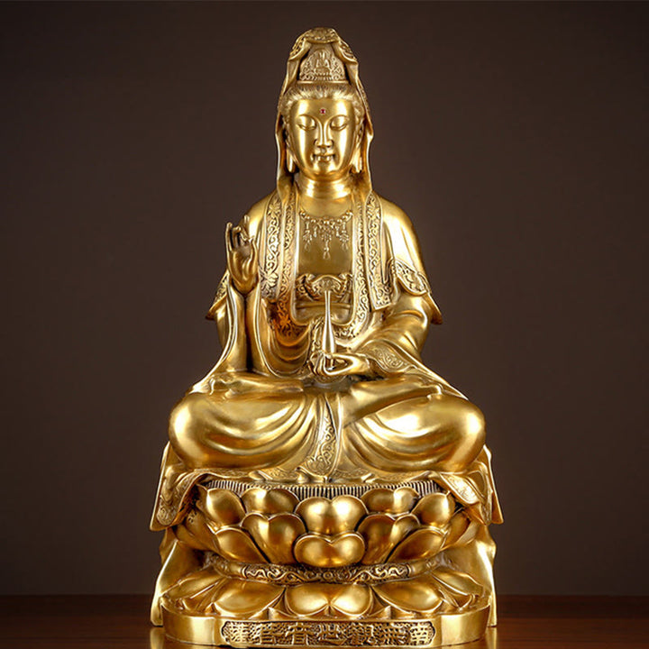 Buddha Stones Kwan Yin Avalokitesvara Wealth Brass Copper Statue Home Desk Decoration - image 0