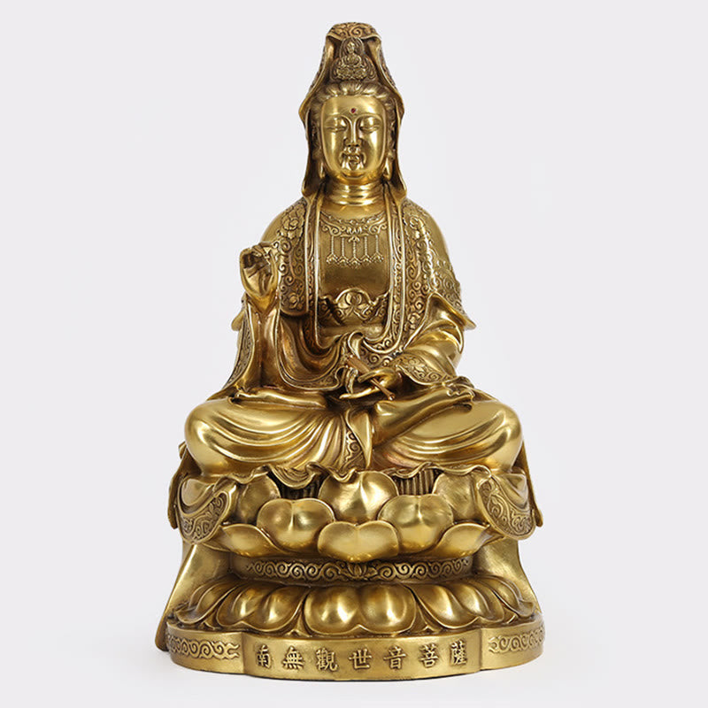 Buddha Stones Kwan Yin Avalokitesvara Wealth Brass Copper Statue Home Desk Decoration - Avalokitesvara 23*20*40cm - image 1
