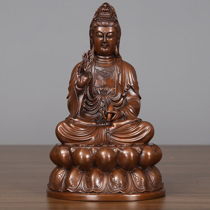 Buddha Stones Kwan Yin Avalokitesvara Lotus Wealth Copper Statue Home Desk Decoration - Small Avalokitesvara 15*13.5*25cm - image 2