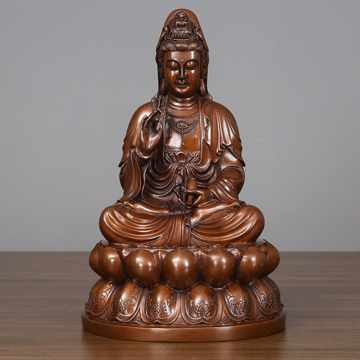 Buddha Stones Kwan Yin Avalokitesvara Lotus Wealth Copper Statue Home Desk Decoration - Large Avalokitesvara 30*28*56cm - image 3