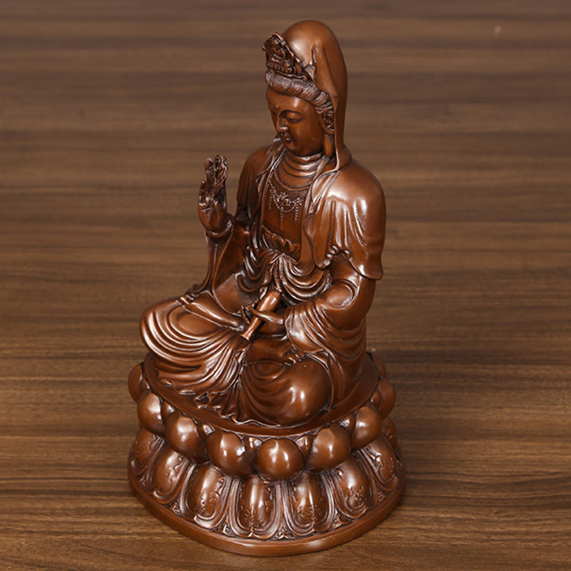 Buddha Stones Kwan Yin Avalokitesvara Lotus Wealth Copper Statue Home Desk Decoration - image 14