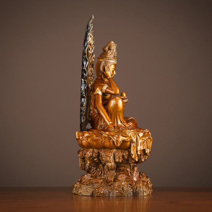 Buddha Stones Kwan Yin Avalokitesvara Success Brass Copper Statue Home Desk Altar Decoration - image 3