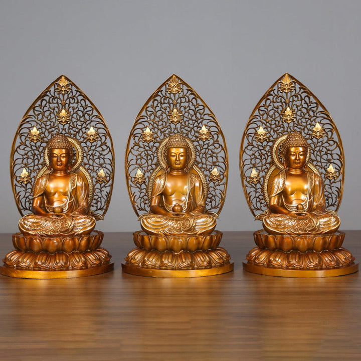 Buddha Stones Sakyamuni Amitabha Medicine Buddha Figurine Serenity Copper Statue Home Offering Decoration - image 0