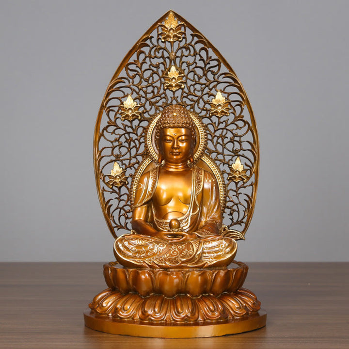 Buddha Stones Sakyamuni Amitabha Medicine Buddha Figurine Serenity Copper Statue Home Offering Decoration - Amitabha 24*23*45cm - image 4