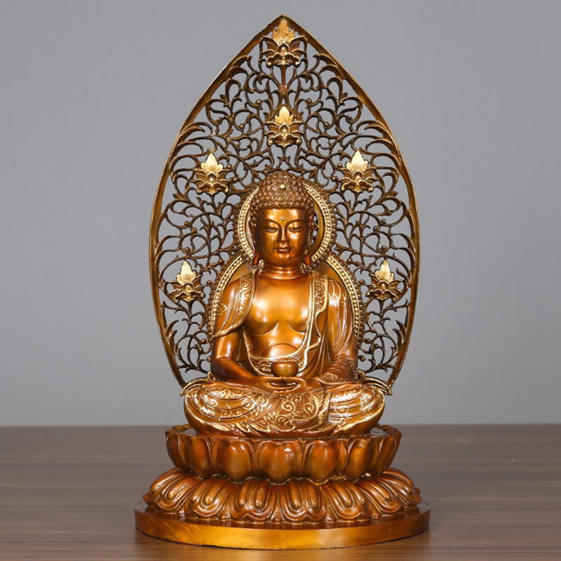 Buddha Stones Sakyamuni Amitabha Medicine Buddha Figurine Serenity Copper Statue Home Offering Decoration - Sakyamuni 24*23*45cm - image 1