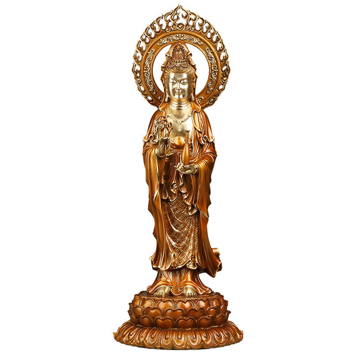 Buddha Stones Kwan Yin Avalokitesvara Lotus Aura Success Brass Copper Statue Home Decoration - image 10