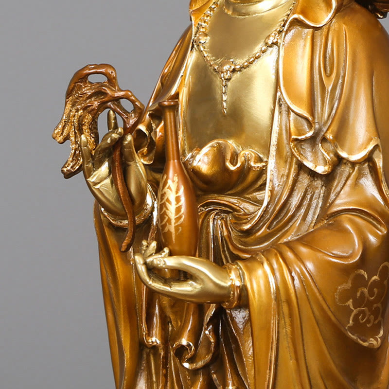 Buddha Stones Kwan Yin Avalokitesvara Lotus Aura Success Brass Copper Statue Home Decoration - image 8