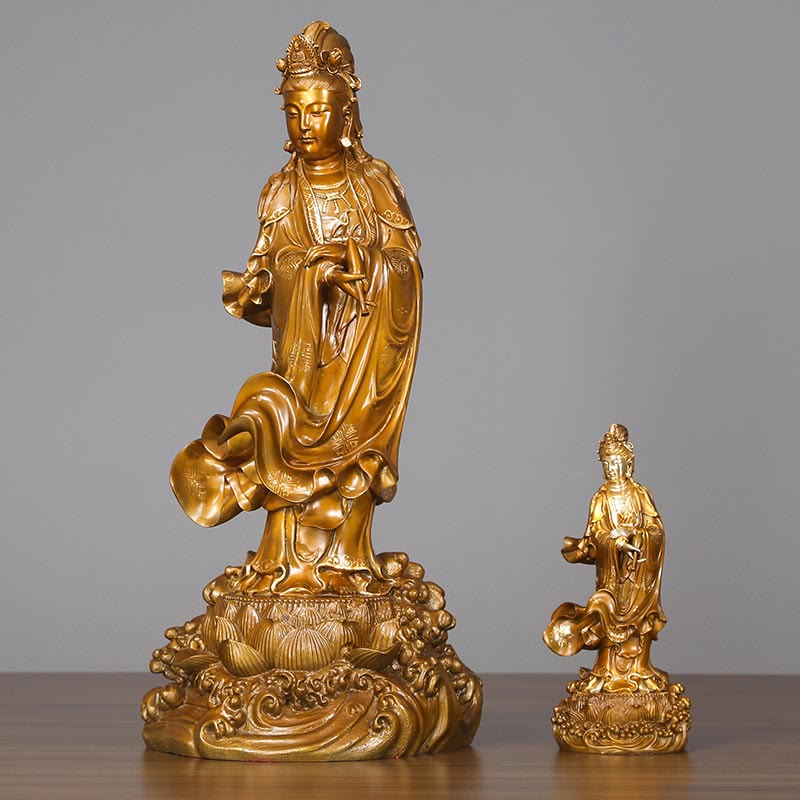 Buddha Stones Kwan Yin Avalokitesvara Holding A Vase Brass Harmony Copper Statue Home Decoration - image 0