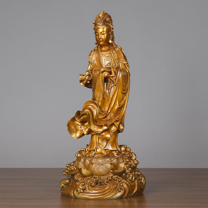 Buddha Stones Kwan Yin Avalokitesvara Holding A Vase Brass Harmony Copper Statue Home Decoration - image 9