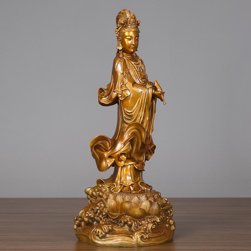 Buddha Stones Kwan Yin Avalokitesvara Holding A Vase Brass Harmony Copper Statue Home Decoration - image 3