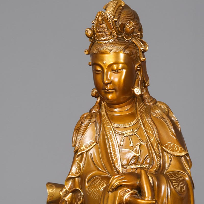 Buddha Stones Kwan Yin Avalokitesvara Holding A Vase Brass Harmony Copper Statue Home Decoration - image 13