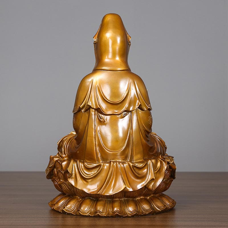 Buddha Stones Kwan Yin Avalokitesvara Lotus Sitting Harmony Brass Copper Statue Home Altar Decoration - image 2