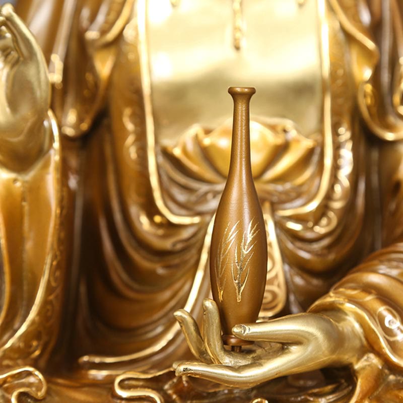 Buddha Stones Kwan Yin Avalokitesvara Lotus Sitting Harmony Brass Copper Statue Home Altar Decoration - image 8