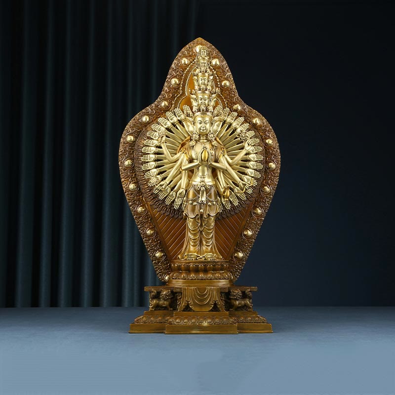 Buddha Stones Handmade Thousand-armed Avalokitesvara Kwan Yin Wealth Brass Copper Statue Decoration - Avalokitesvara 35.5*17.5*65cm - image 0