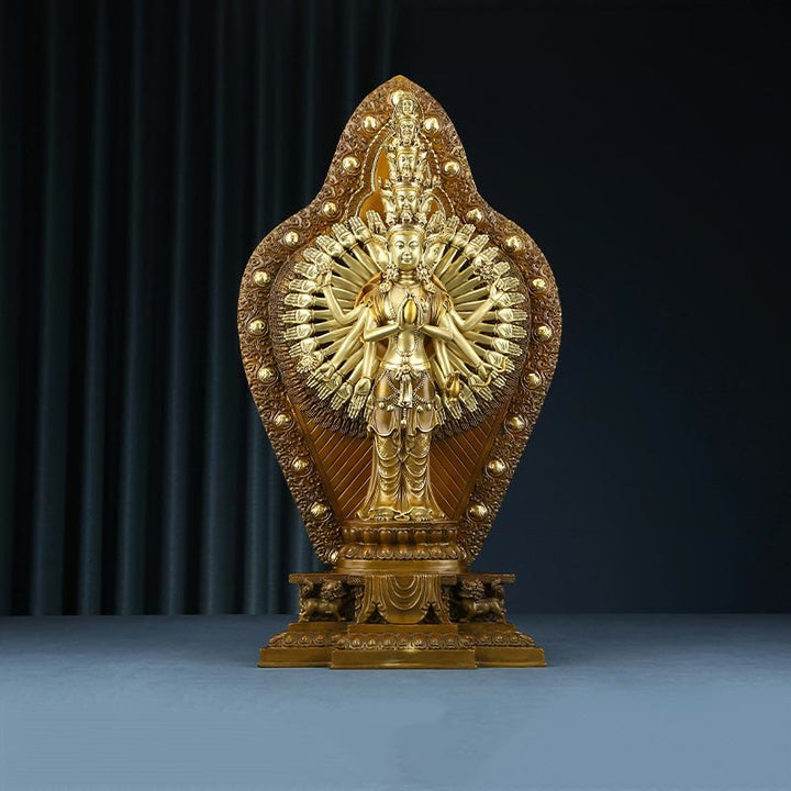 Buddha Stones Handmade Thousand-armed Avalokitesvara Kwan Yin Wealth Brass Copper Statue Decoration - Avalokitesvara 35.5*17.5*65cm - image 0