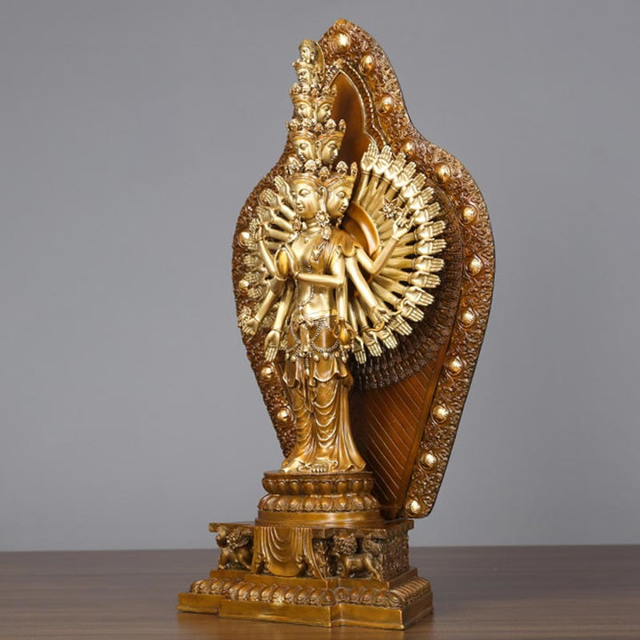 Buddha Stones Handmade Thousand-armed Avalokitesvara Kwan Yin Wealth Brass Copper Statue Decoration - image 2