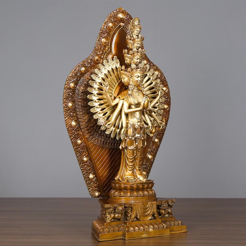 Buddha Stones Handmade Thousand-armed Avalokitesvara Kwan Yin Wealth Brass Copper Statue Decoration - image 1