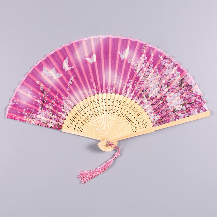 Buddha Stones Butterfly Flowers Handheld Bamboo Folding Fan - Pink - image 6