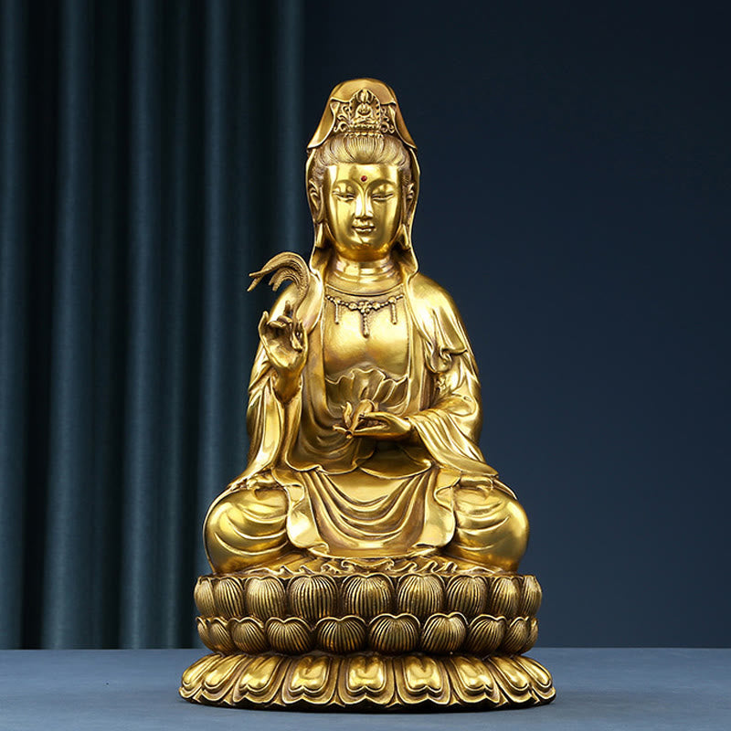 Buddha Stones Kwan Yin Avalokitesvara Holding A Willow Bottle Harmony Brass Copper Statue Home Decoration - image 0
