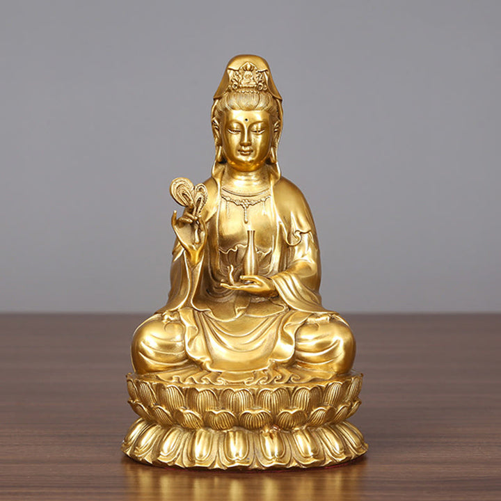 Buddha Stones Kwan Yin Avalokitesvara Holding A Willow Bottle Harmony Brass Copper Statue Home Decoration - image 3