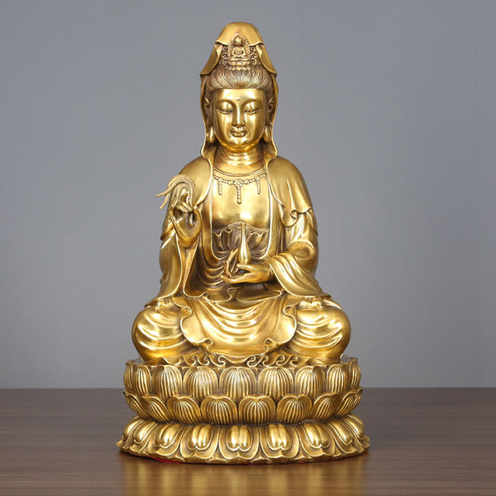 Buddha Stones Kwan Yin Avalokitesvara Holding A Willow Bottle Harmony Brass Copper Statue Home Decoration - image 11