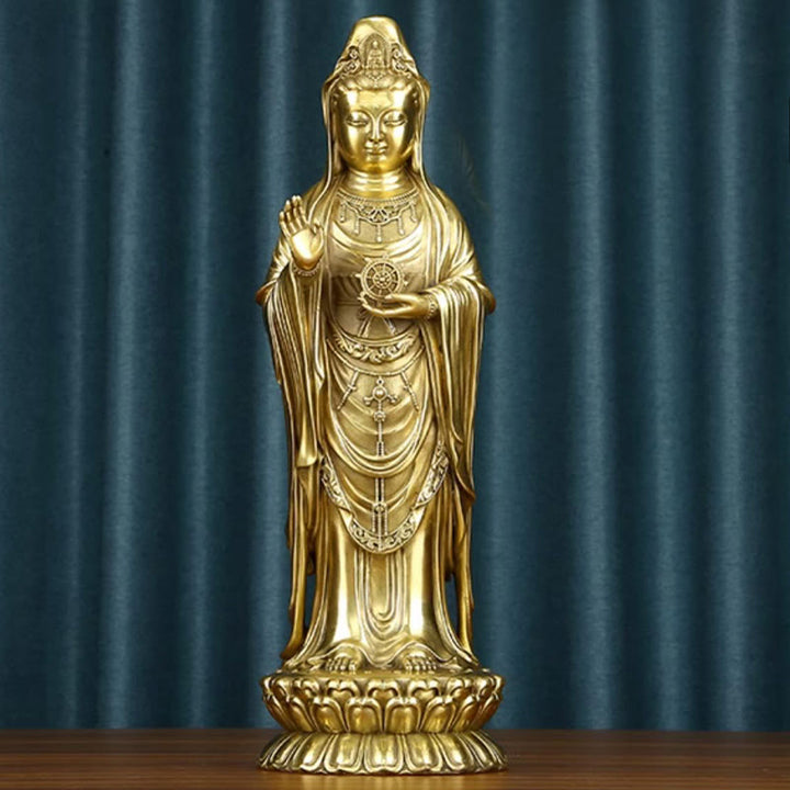 Buddha Stones Kwan Yin Avalokitesvara Holding The Dharma Wheel Wealth Brass Copper Statue Decoration - image 19