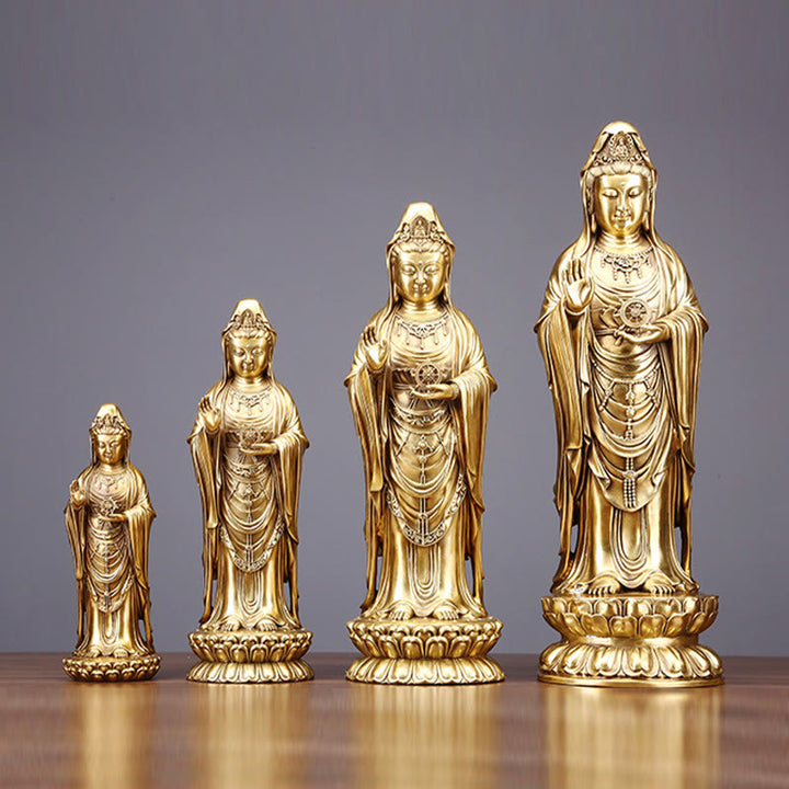 Buddha Stones Kwan Yin Avalokitesvara Holding The Dharma Wheel Wealth Brass Copper Statue Decoration - image 1