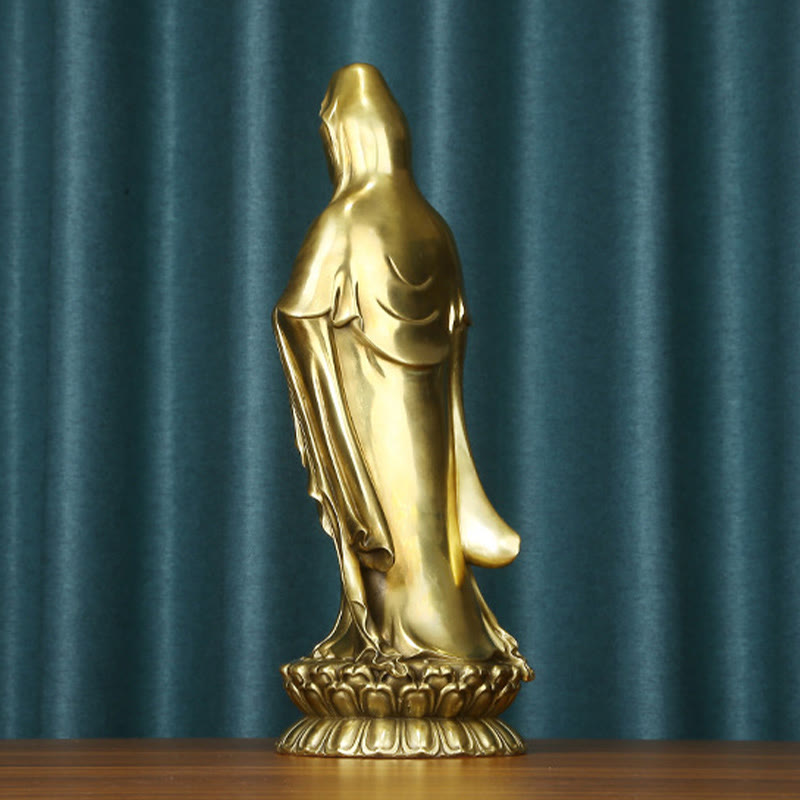 Buddha Stones Kwan Yin Avalokitesvara Holding The Dharma Wheel Wealth Brass Copper Statue Decoration - image 18