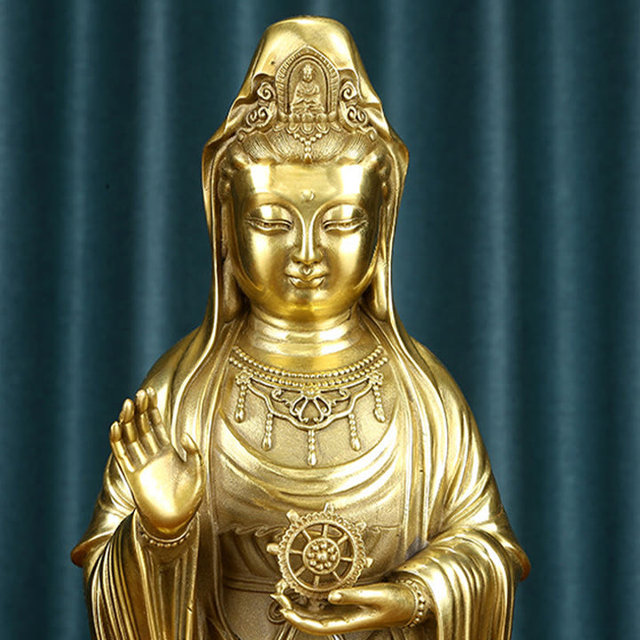 Buddha Stones Kwan Yin Avalokitesvara Holding The Dharma Wheel Wealth Brass Copper Statue Decoration - image 12