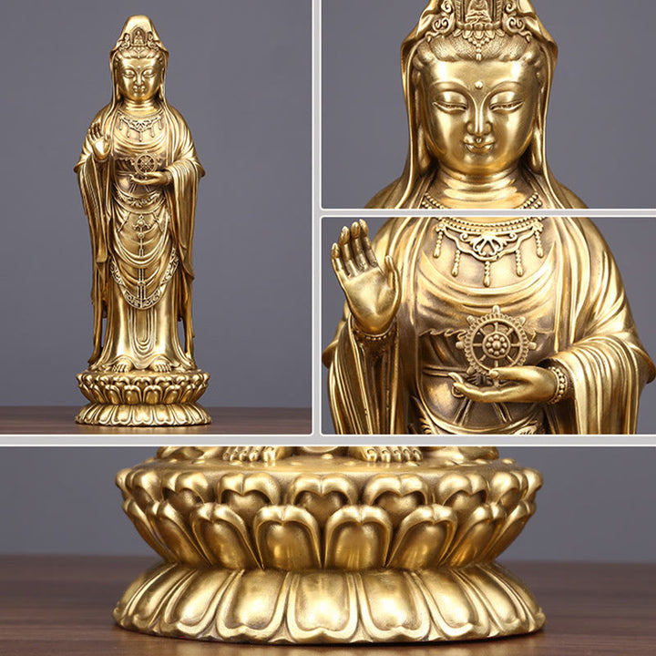 Buddha Stones Kwan Yin Avalokitesvara Holding The Dharma Wheel Wealth Brass Copper Statue Decoration - image 11