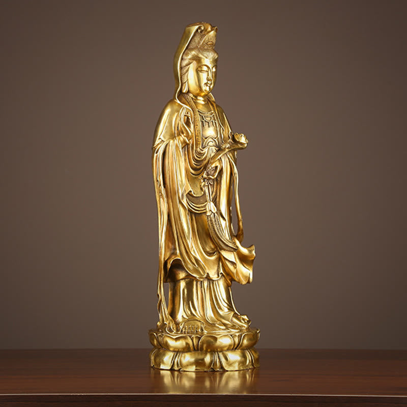 Buddha Stones Kwan Yin Avalokitesvara Holding The Dharma Wheel Wealth Brass Copper Statue Decoration - image 4