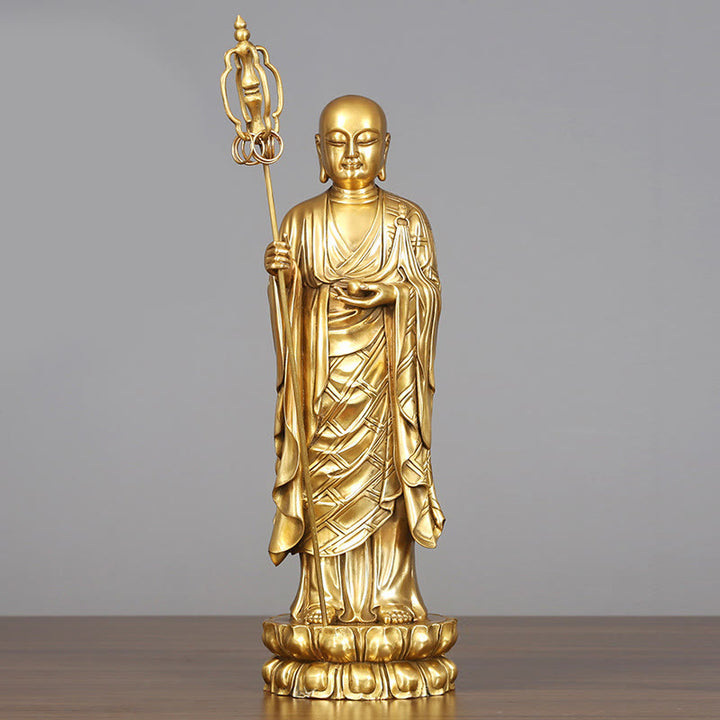 Buddha Stones Ksitigarbha Bodhisattva Figurine Compassion Copper Statue Home Offering Decoration - Ksitigarbha Bodhisattva 16*46cm - image 11