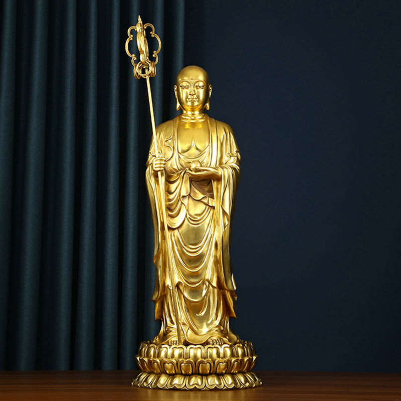 Buddha Stones Ksitigarbha Bodhisattva Figurine Compassion Copper Statue Home Offering Decoration - image 0