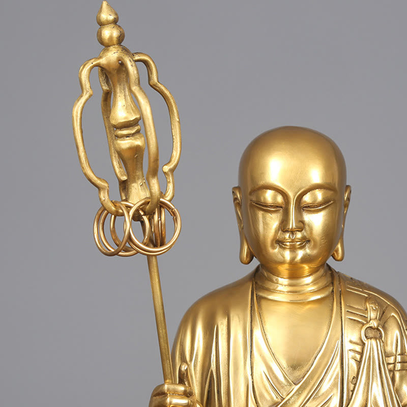 Buddha Stones Ksitigarbha Bodhisattva Figurine Compassion Copper Statue Home Offering Decoration - image 7