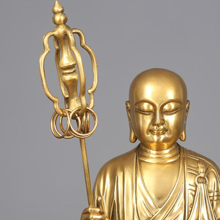 Buddha Stones Ksitigarbha Bodhisattva Figurine Compassion Copper Statue Home Offering Decoration - image 7