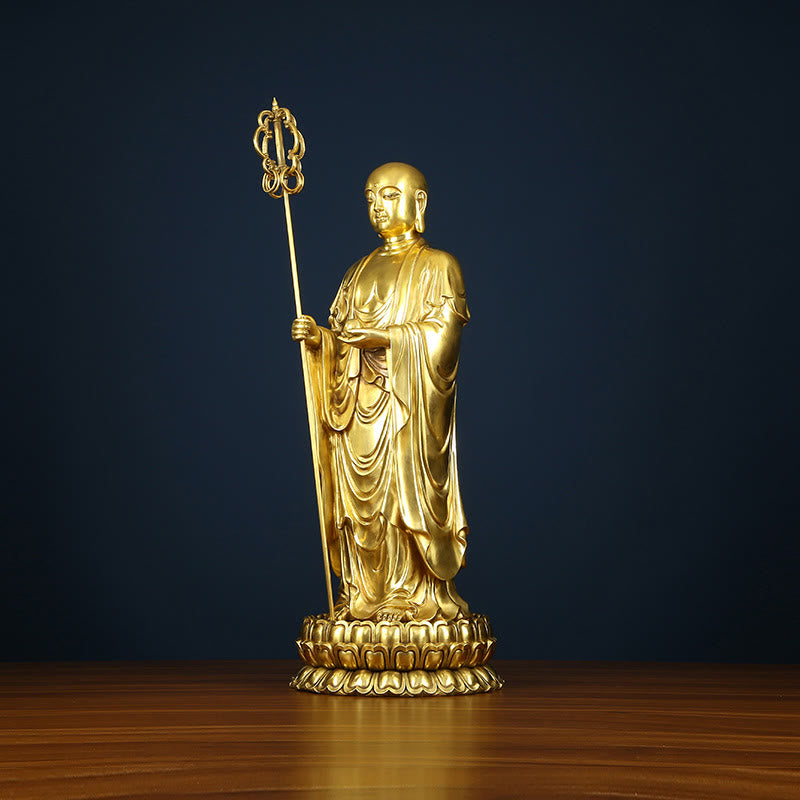 Buddha Stones Ksitigarbha Bodhisattva Figurine Compassion Copper Statue Home Offering Decoration - image 6
