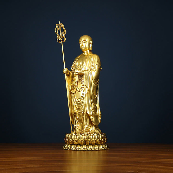 Buddha Stones Ksitigarbha Bodhisattva Figurine Compassion Copper Statue Home Offering Decoration - image 6