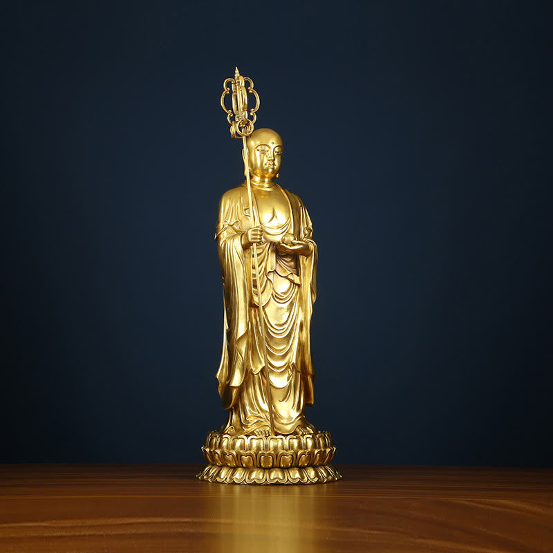 Buddha Stones Ksitigarbha Bodhisattva Figurine Compassion Copper Statue Home Offering Decoration - image 3