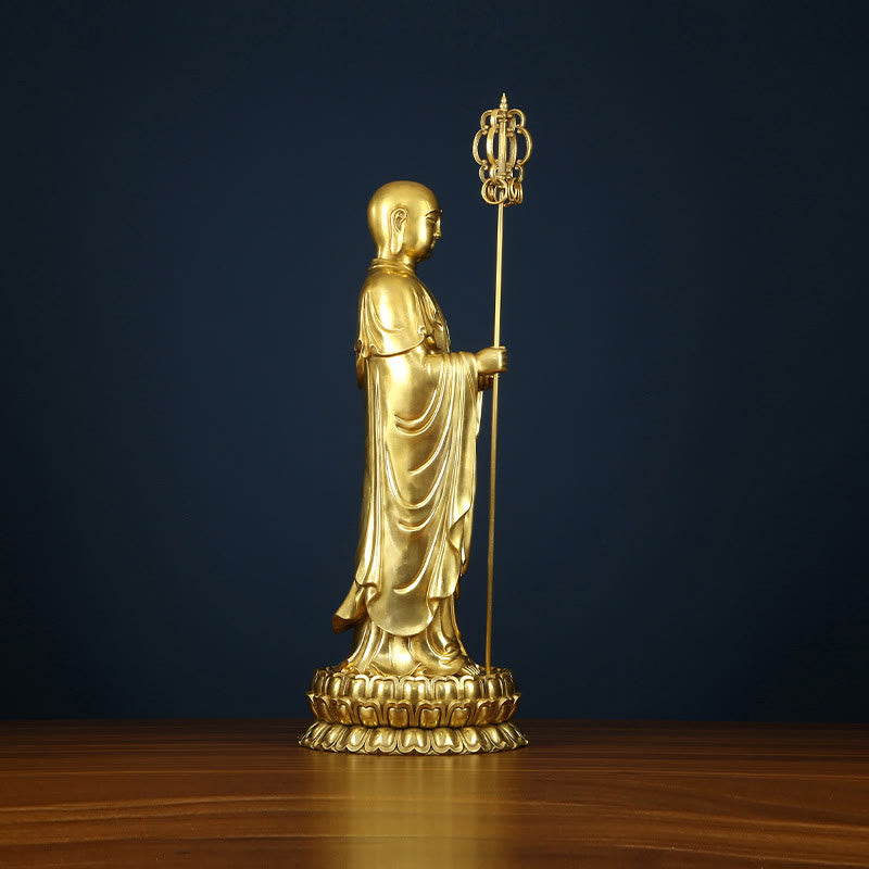 Buddha Stones Ksitigarbha Bodhisattva Figurine Compassion Copper Statue Home Offering Decoration - image 4