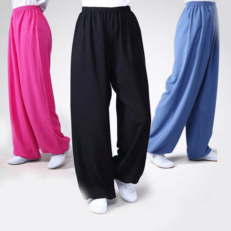 Buddha Stones Summer Elastic Waist Tai Chi Qigong Practice Cotton Linen Unisex Pants - image 0