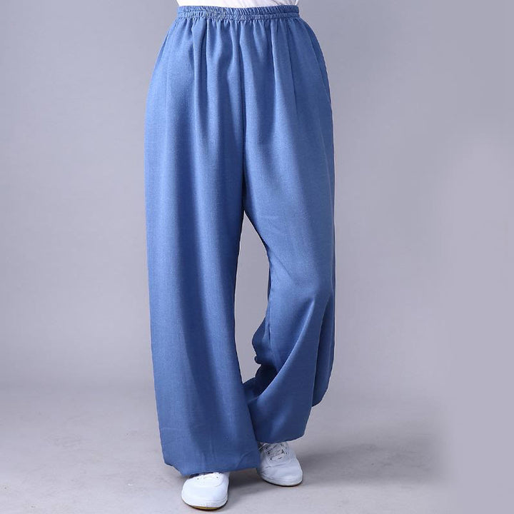 Buddha Stones Summer Elastic Waist Tai Chi Qigong Practice Cotton Linen Unisex Pants - CornflowerBlue - 3XL-FIT FOR US/UK/AU/EU-2XL - image 7