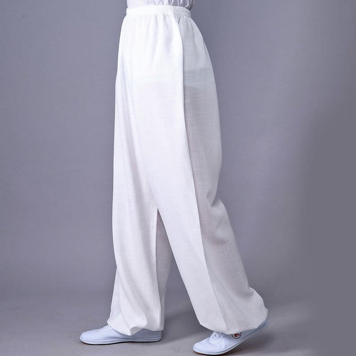 Buddha Stones Summer Elastic Waist Tai Chi Qigong Practice Cotton Linen Unisex Pants - White - 3XL-FIT FOR US/UK/AU/EU-2XL - image 16