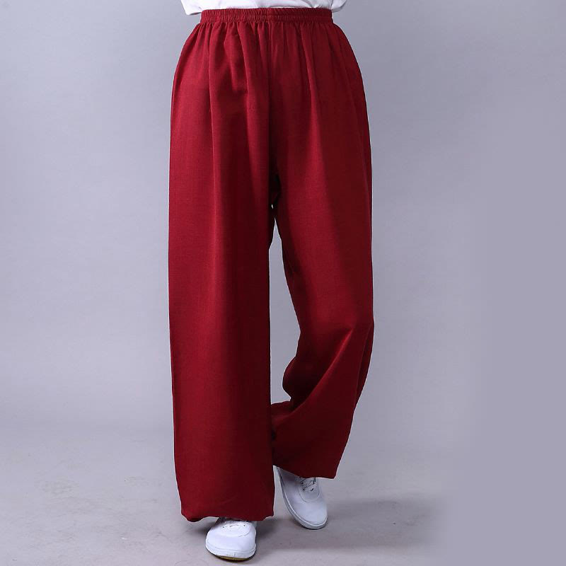 Buddha Stones Summer Elastic Waist Tai Chi Qigong Practice Cotton Linen Unisex Pants - Crimson - 3XL-FIT FOR US/UK/AU/EU-2XL - image 19
