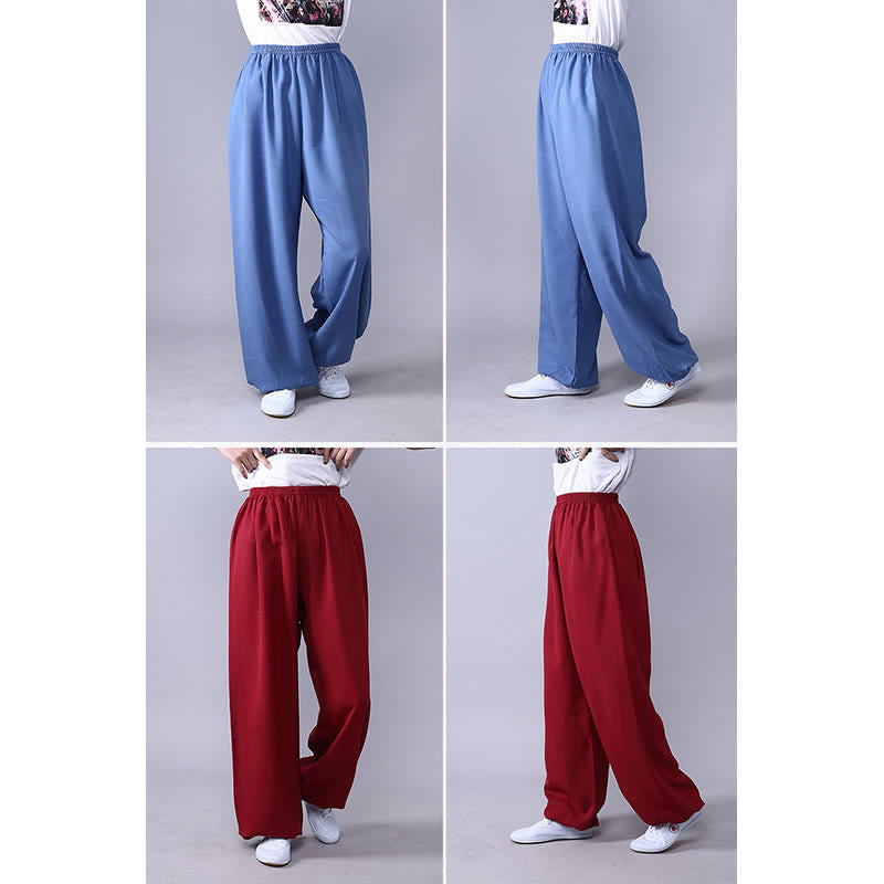 Buddha Stones Summer Elastic Waist Tai Chi Qigong Practice Cotton Linen Unisex Pants - image 20