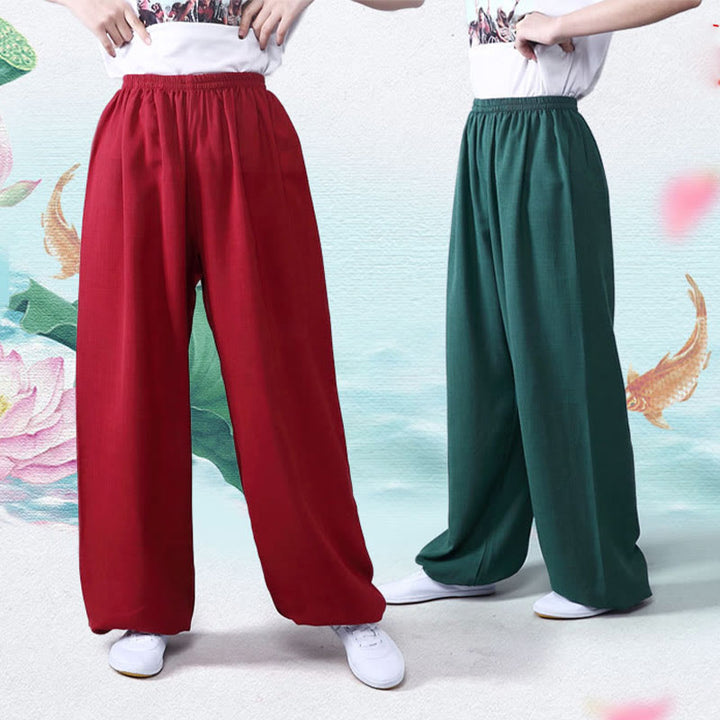 Buddha Stones Summer Elastic Waist Tai Chi Qigong Practice Cotton Linen Unisex Pants - image 13