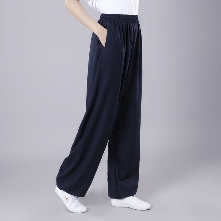 Buddha Stones Summer Unisex Elastic Waist Tai Chi Qigong Practice Breathable Cotton Linen Pants With Pockets - SteelBlue - 3XL-FIT FOR US/UK/AU/EU-2XL - image 24